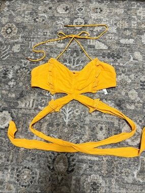 Free People Orange Wrap Halter Crop Top